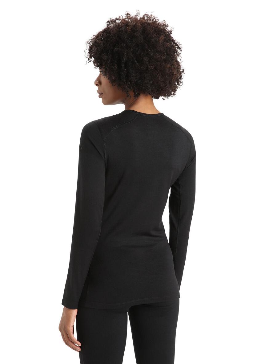 Black Women's Icebreaker Merino 200 Oasis Long Sleeve Crewe Thermal Top One Piece & Sets | USA 1768HAPK